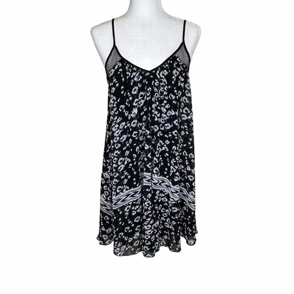 Express Black White Leopard Print V-Neck Spaghetti Strap Lined Dress - Picture 1 of 8